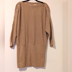 Tan Boat Neck Sweater Dress